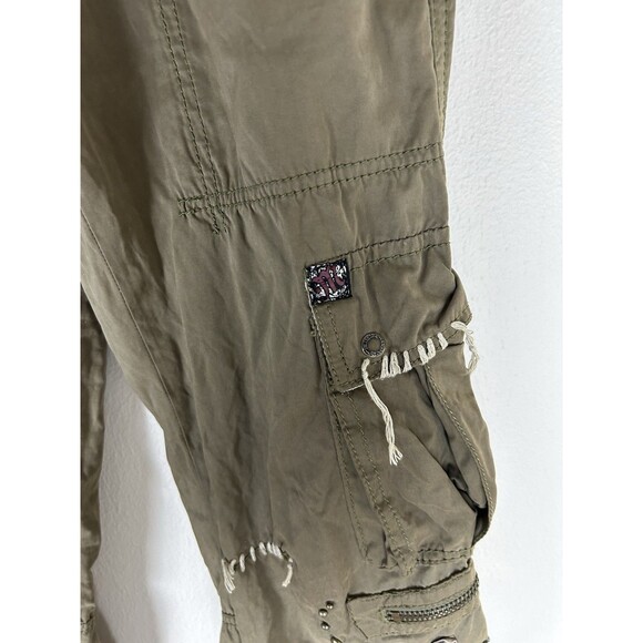 Miss Me 0 24 Cargo Pants Green Embellished Low Rise Utility Y2K Parachute - Picture 2 of 6
